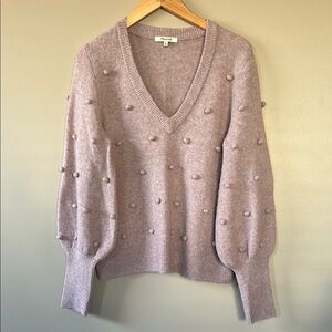 Madewell Bobble Dashwood V-Neck Sweater Coziest Yarn Heathered Wisteria Purple S